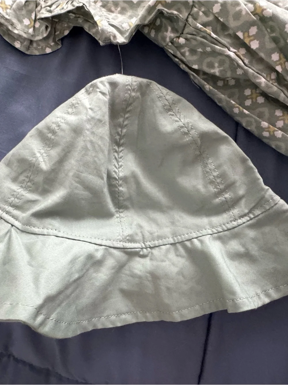 Carter's Olive Green Patterned Dress with Matching Hat